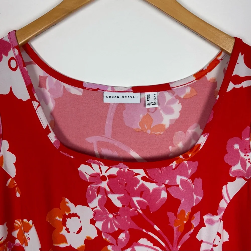 Susan Graver Liquid Knit Floral Size Medium Midi Dress Square Neck - Picture 5 of 8